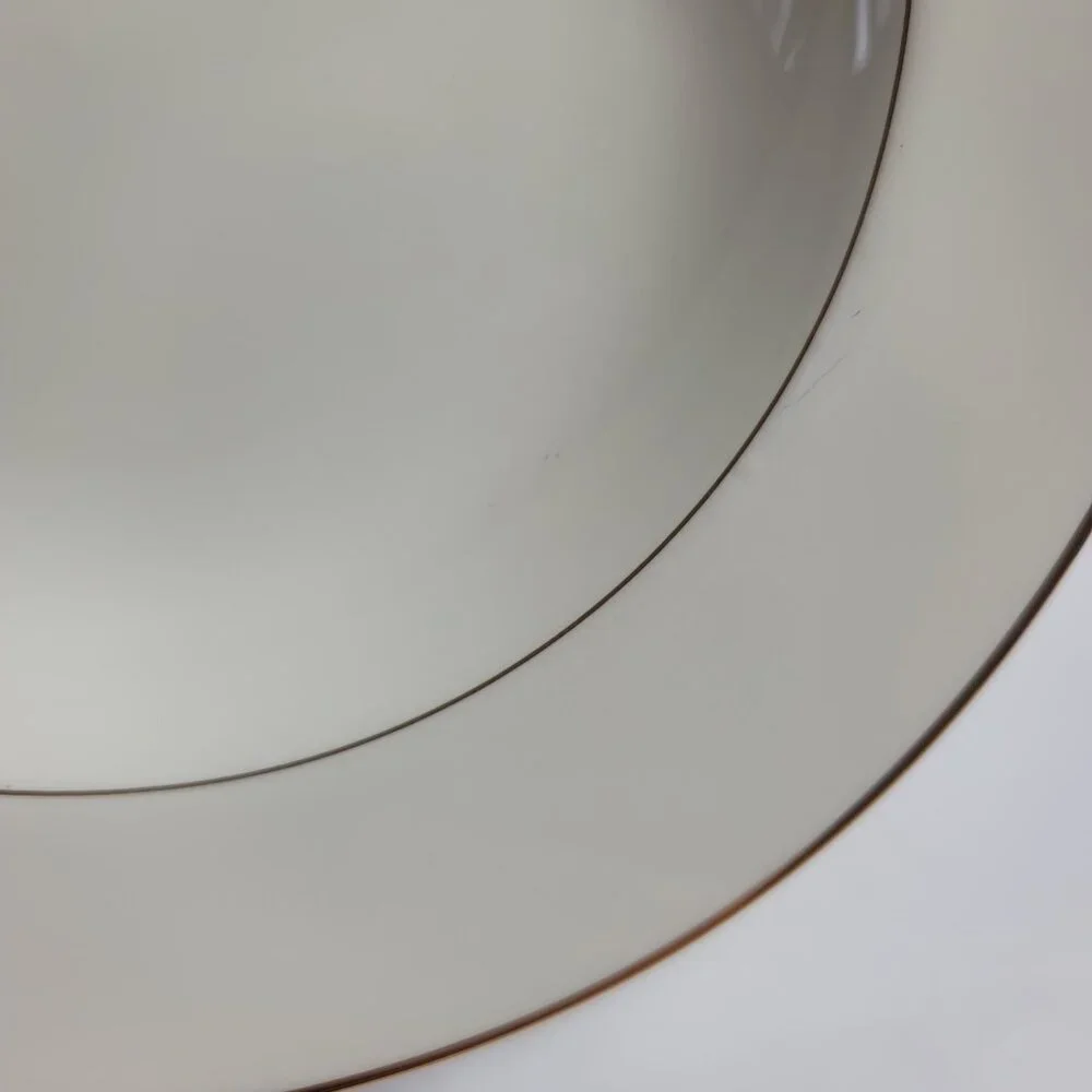 TWO Mikasa Plum L3132 Court Rim Soup Bowls White with Purple Plums Green Leaves